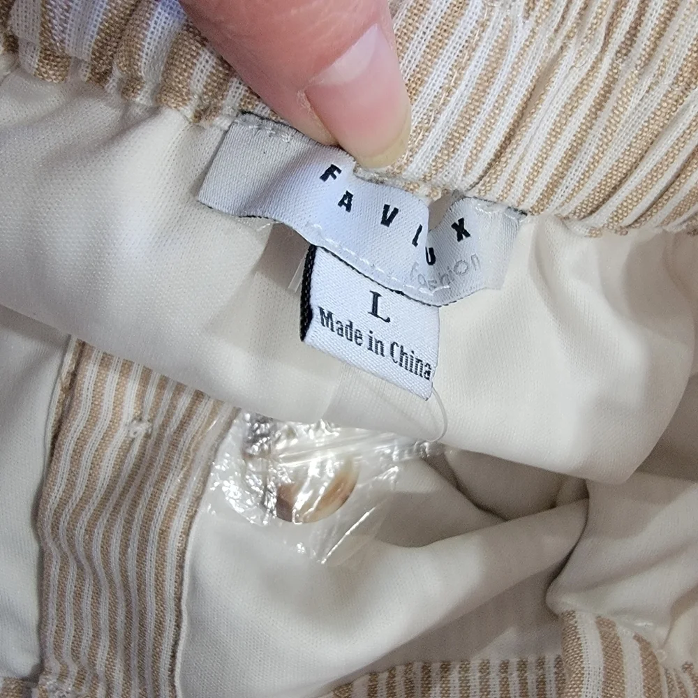 Favlux Stripes Cotton blend Paper bag Waist Skirt Size Large Button Front